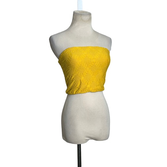 Urban Outfitters yellow floral strapless crop top size small - Picture 5 of 7